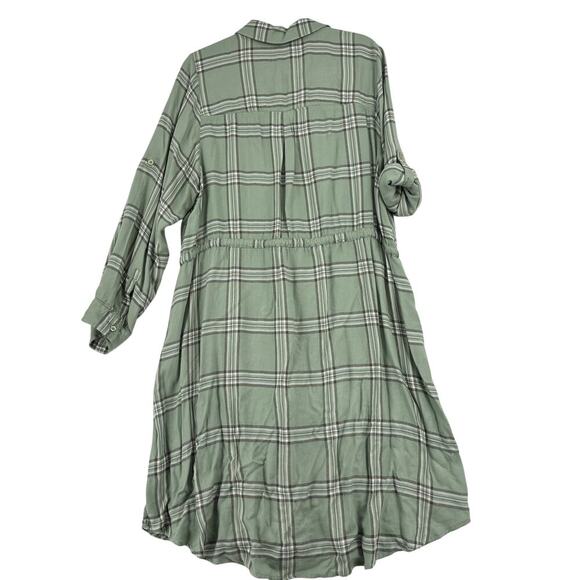 Torrid Shirt Dress Size 2X Olive Green Plaid Drawstring Waist Roll Tab Sleeves - Picture 8 of 12